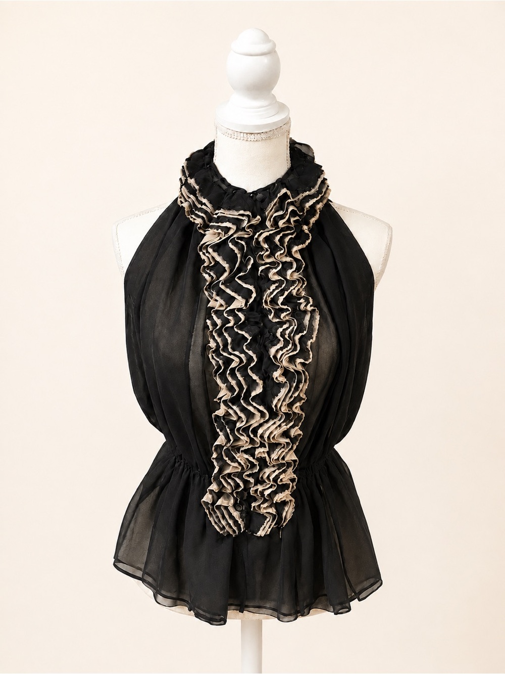 Robert Rodriquez Neiman Marcus Black Ruffle Chiffon Lace Top Size XS Target